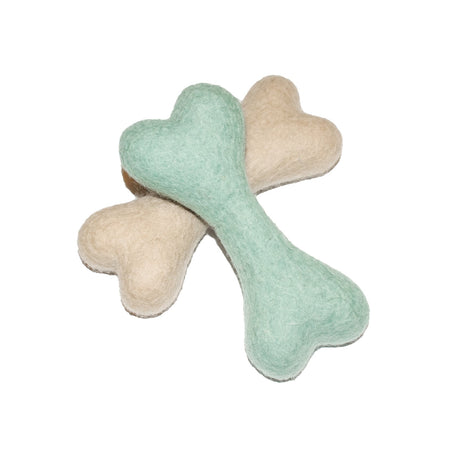 Two wool bone dog toys