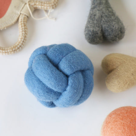 Blue knotted dog toy ball