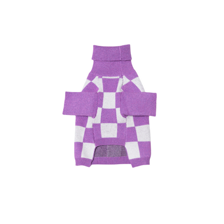 Purple and White Checkered Dog Sweater